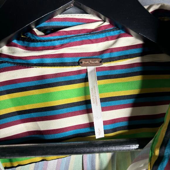 Free People Striped Button Down Shirt Green Multi Size S - Picture 3 of 3